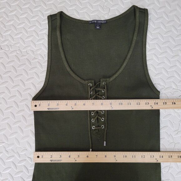 Ralph Lauren Black Label Tank Dress Large Medium Midi Ribbed Knit Olive Green - Picture 8 of 9